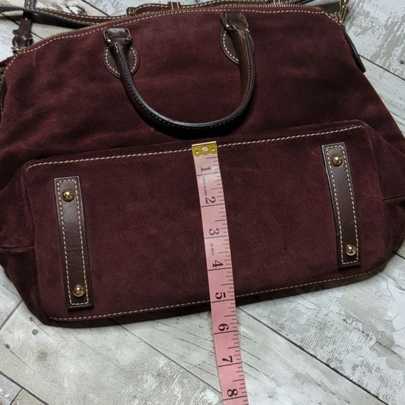 Dooney & Bourke Suede Wine Dillen Double Pocket Satchel - Picture 9 of 10
